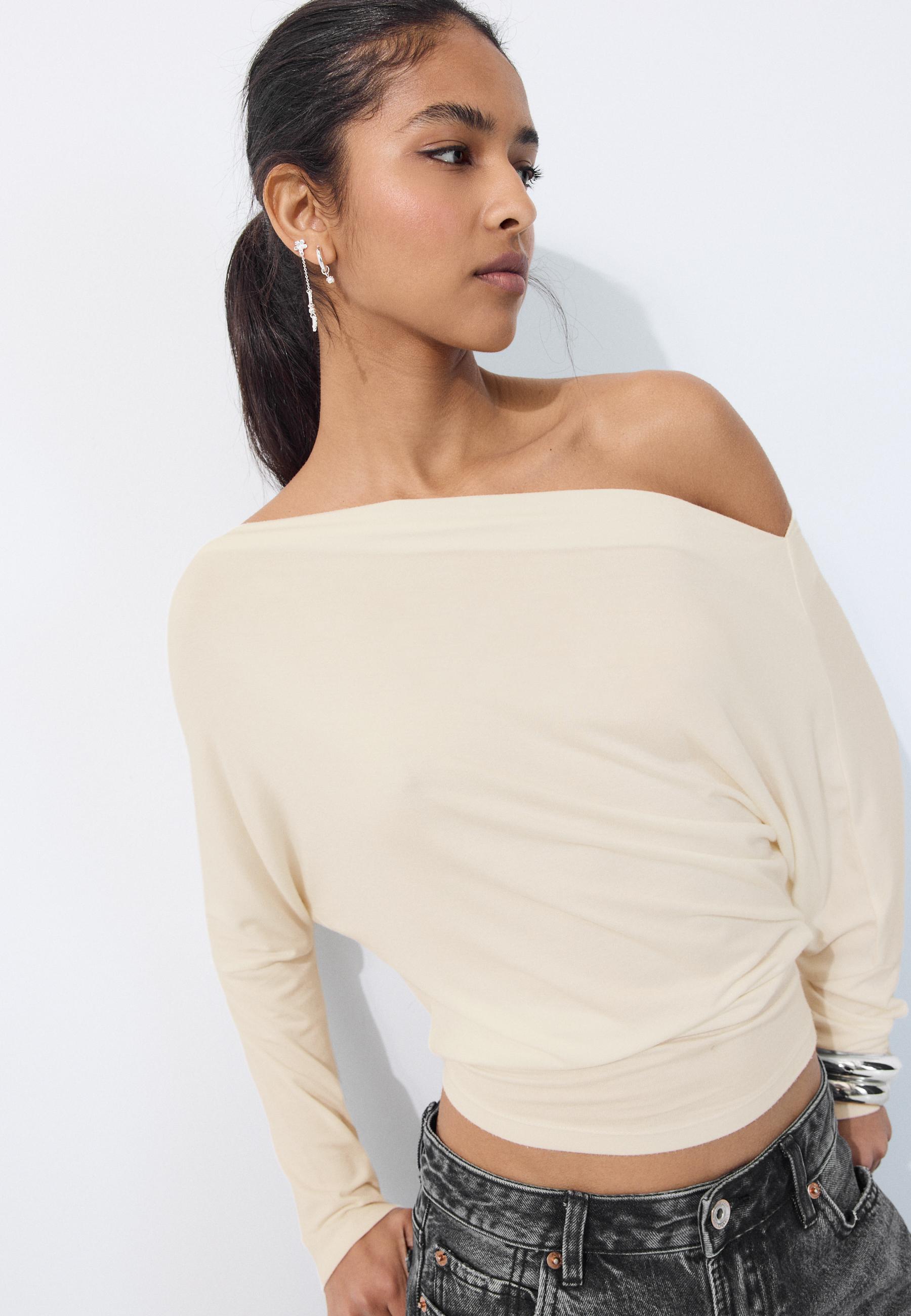 Asymmetric modal top — Ecru