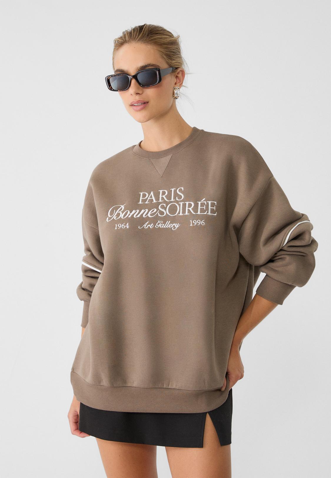 Crew Neck Stradivarius Sudadera Oversize Embroidered Peanuts