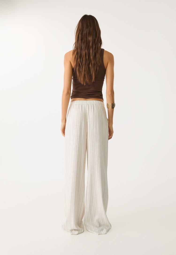 pantalon largo fluido con lino rayas