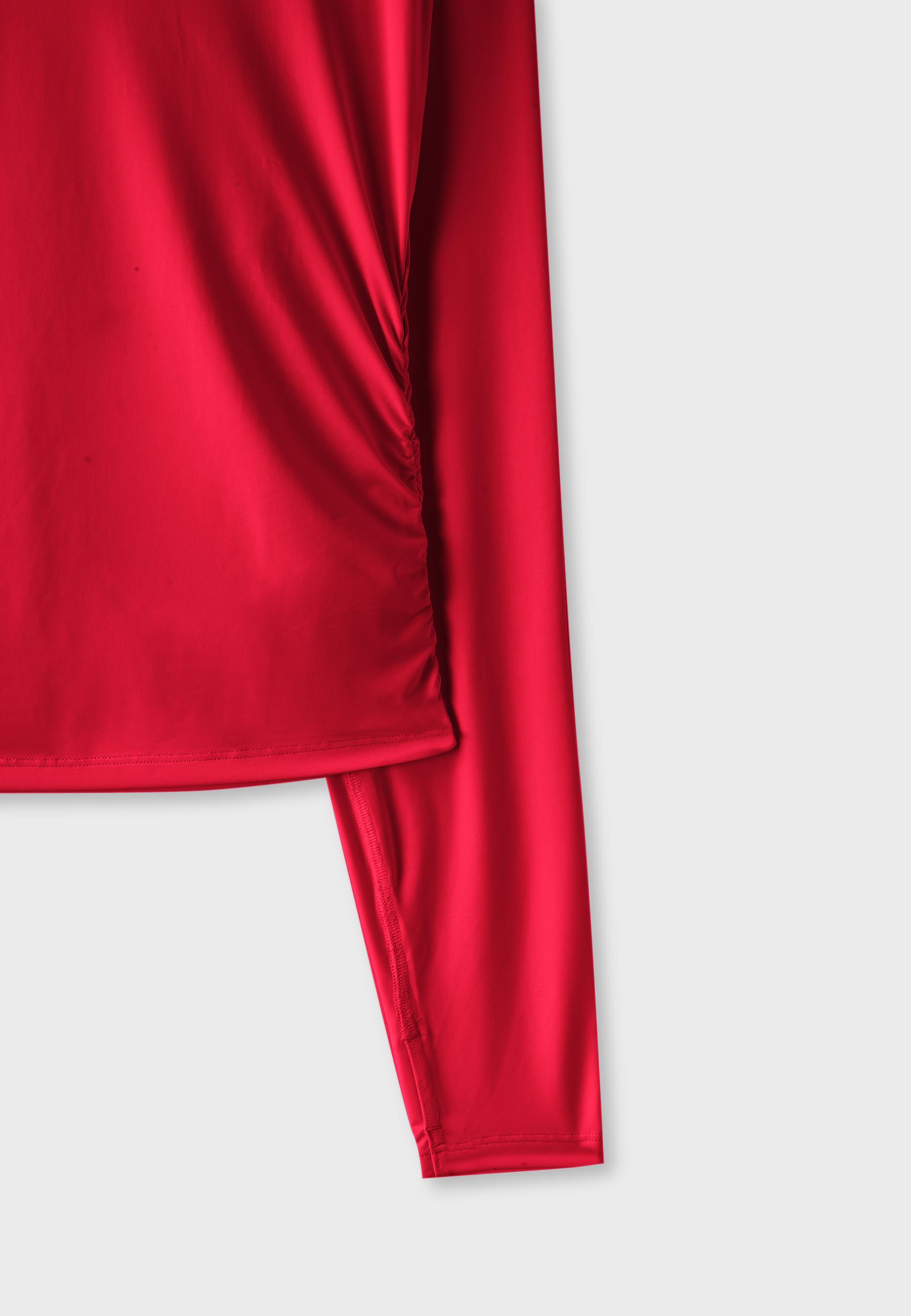 Long sleeve gathered polyamide T-shirt — Red