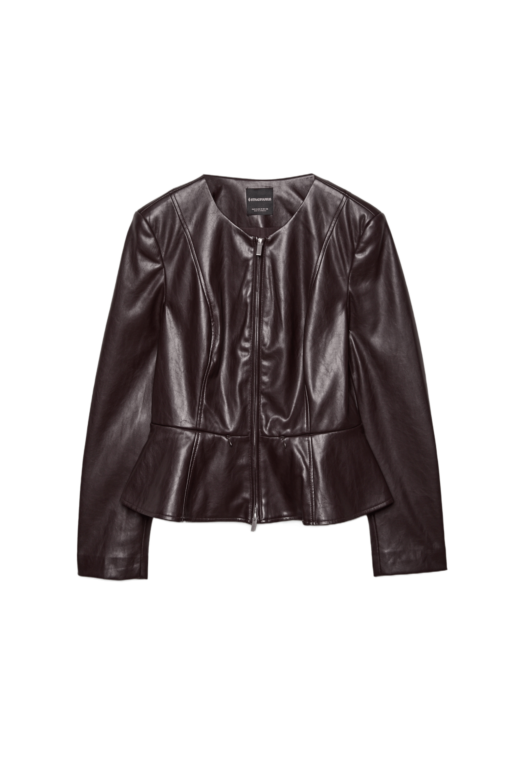 Bisiklet yaka peplum suni deri blazer ceket - Görsel 14