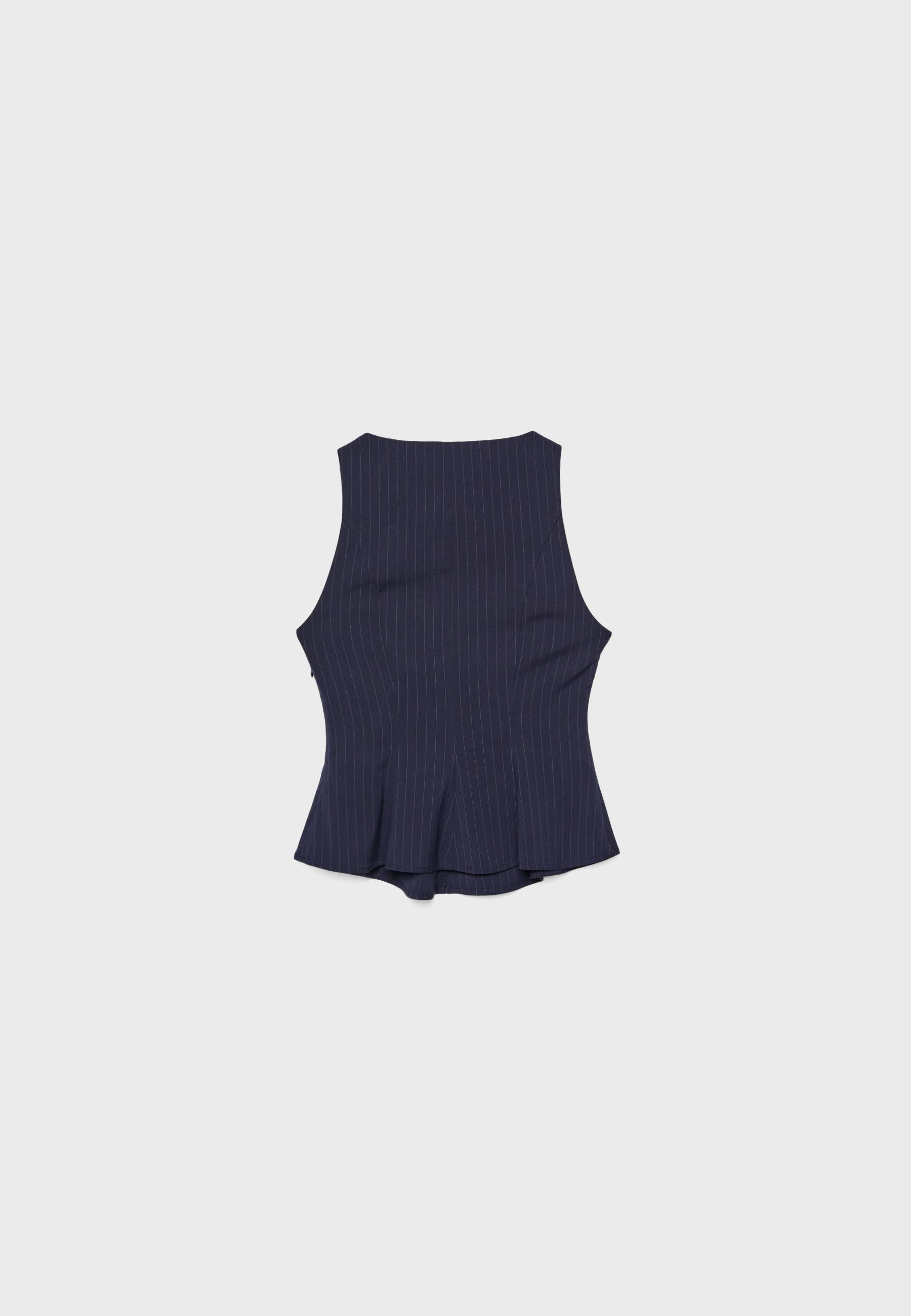 Striped sleeveless peplum top — Navy blue
