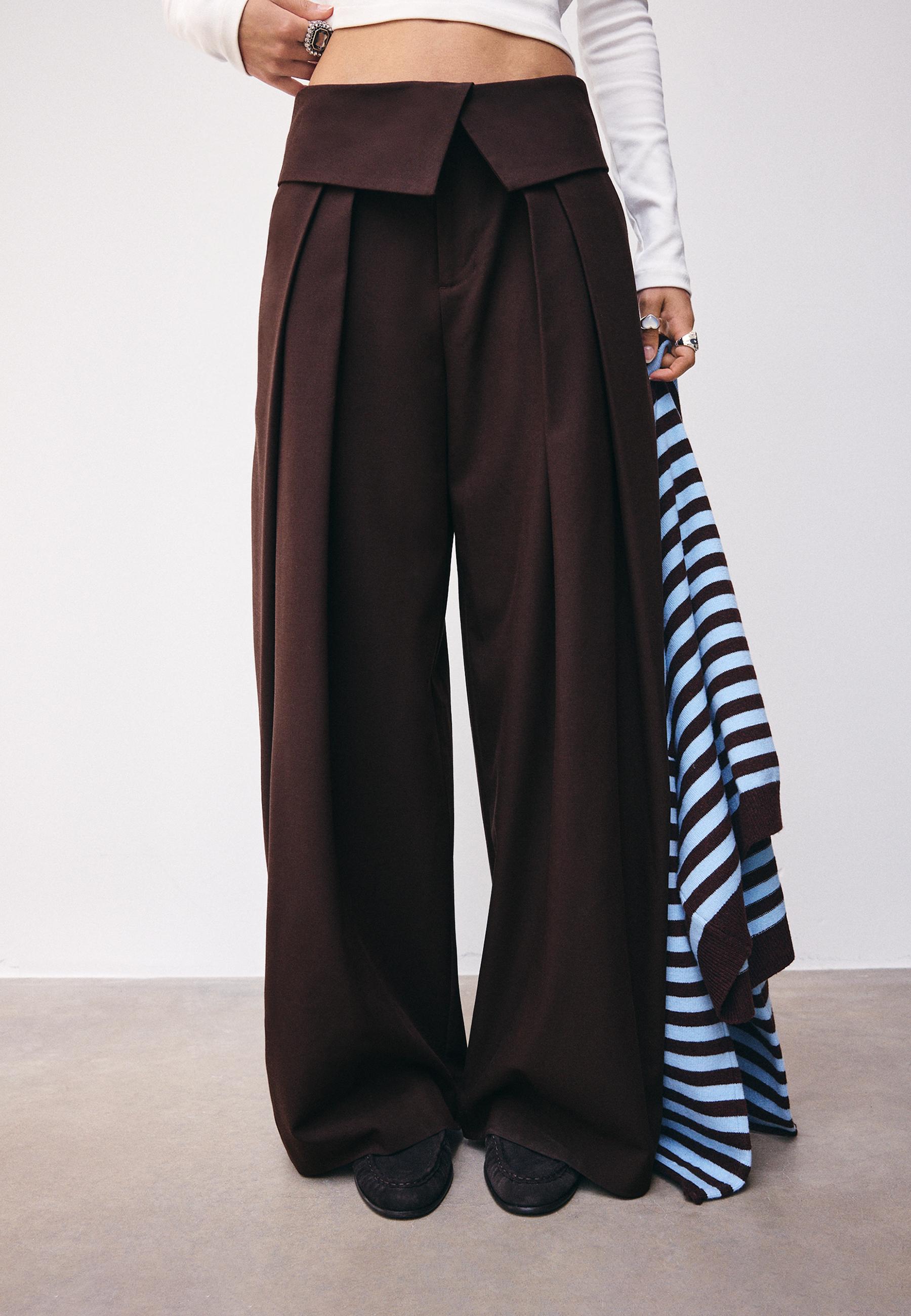 Stradivarius Kıvrık belli kumaş pantolon görsel 6