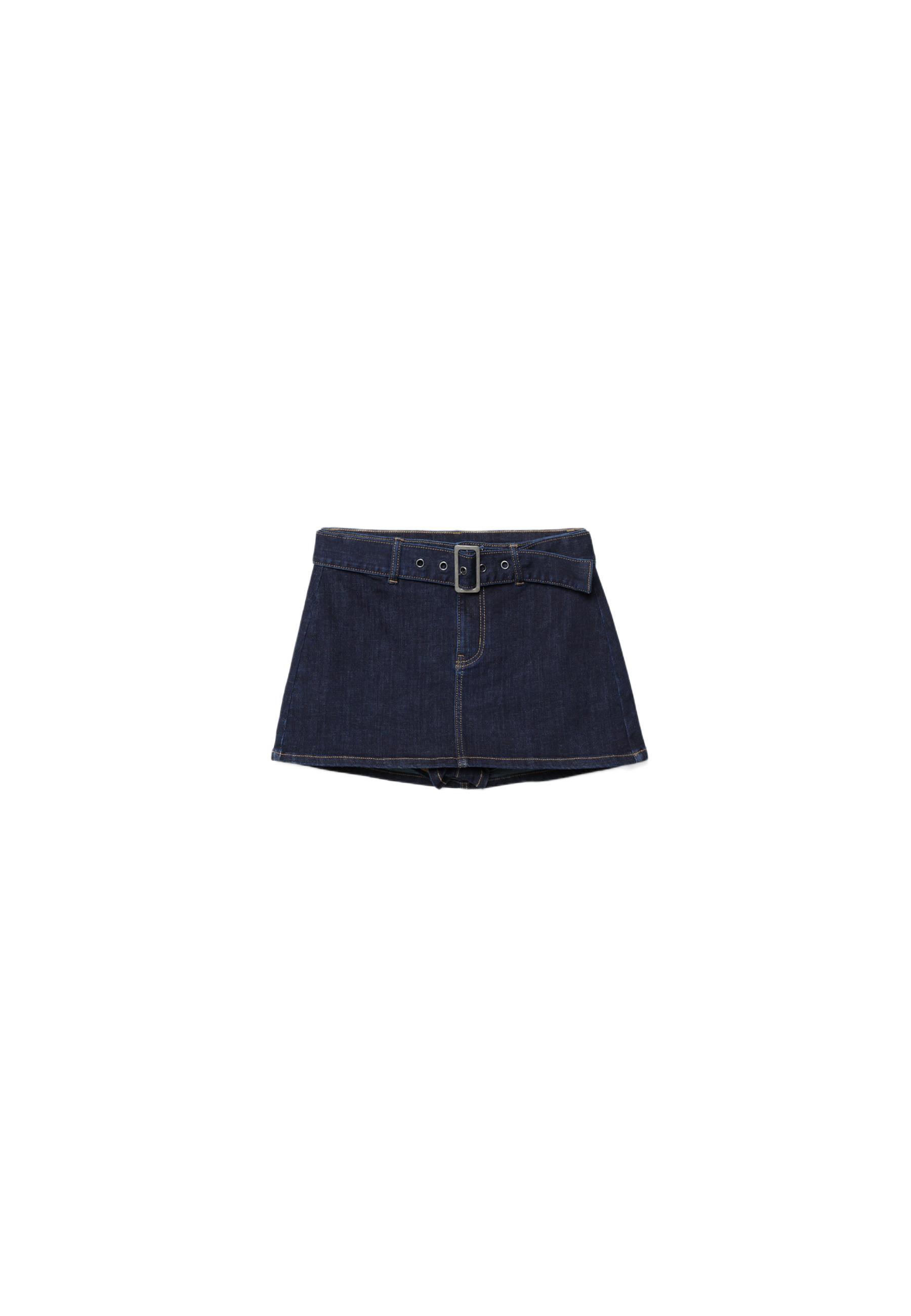 Denim skort with belt — RINSE BLUE DENIM