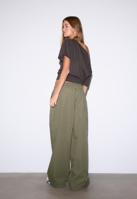 Stradivarius Pantalon Barrel Popeline Stoppers Kaki 42