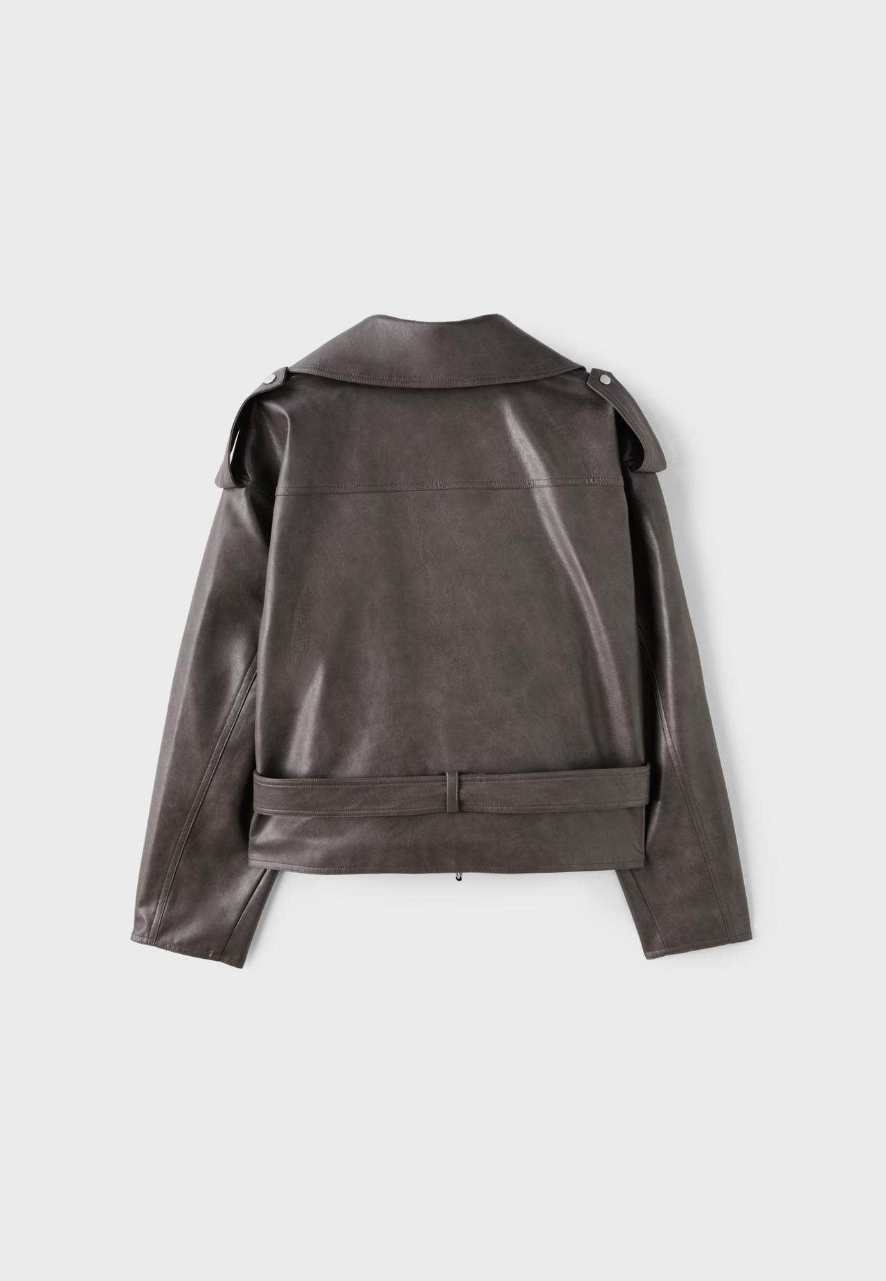 Leather effect biker jacket with belt — Dark grey