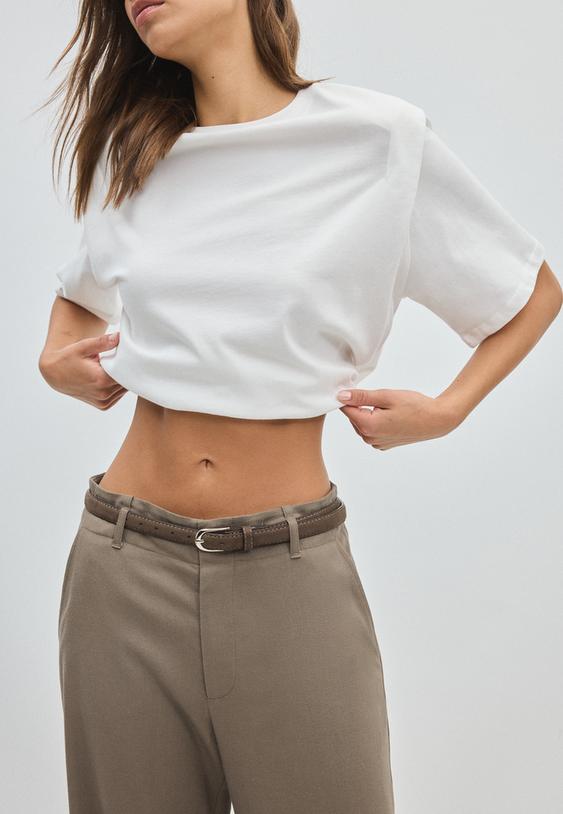 Stradivarius Rechte Broek Met Riem En Linnen-Look Bruin 32