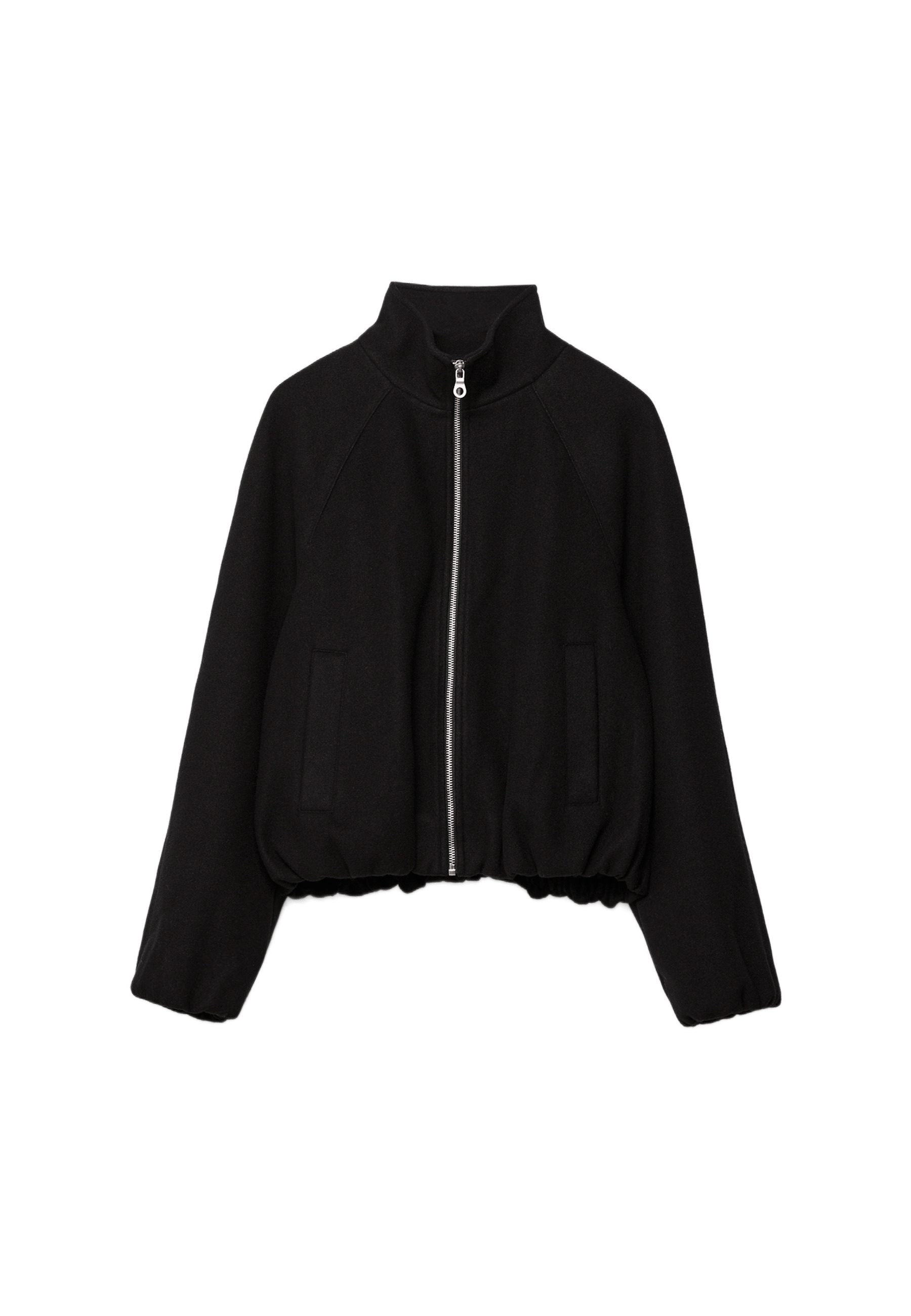 Soft-touch balloon bomber jacket — Black