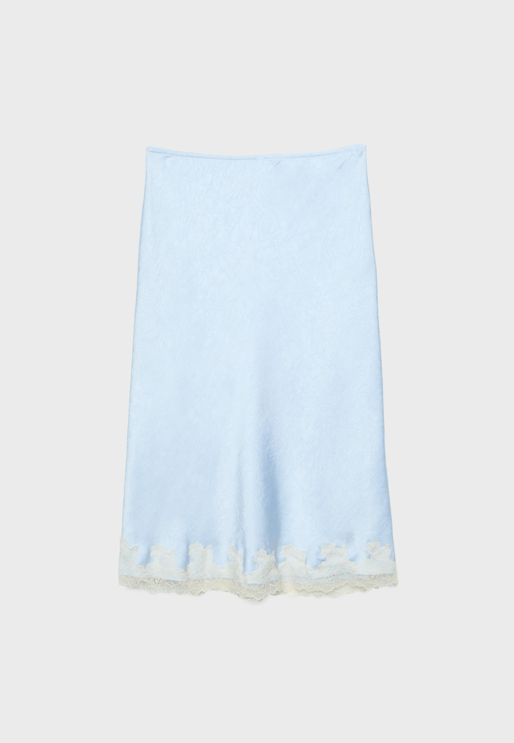 Satin skirt with contrast lace — Sky blue