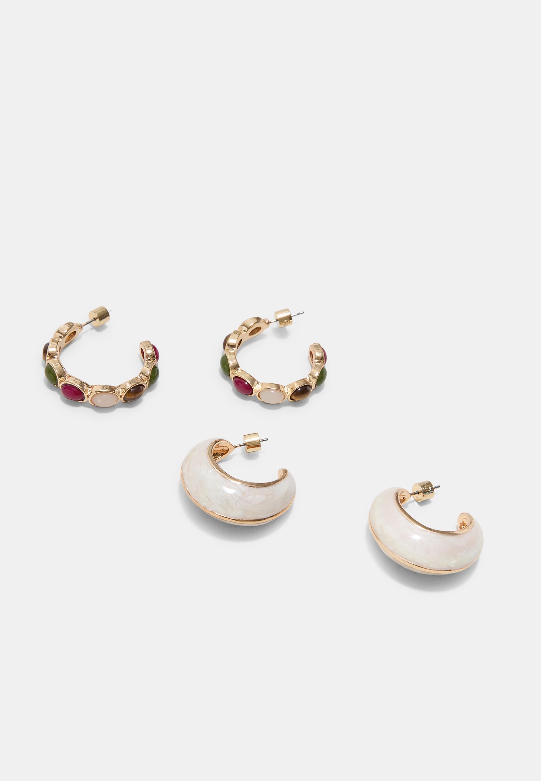 Set of 2 pairs of hoop earrings — Gold