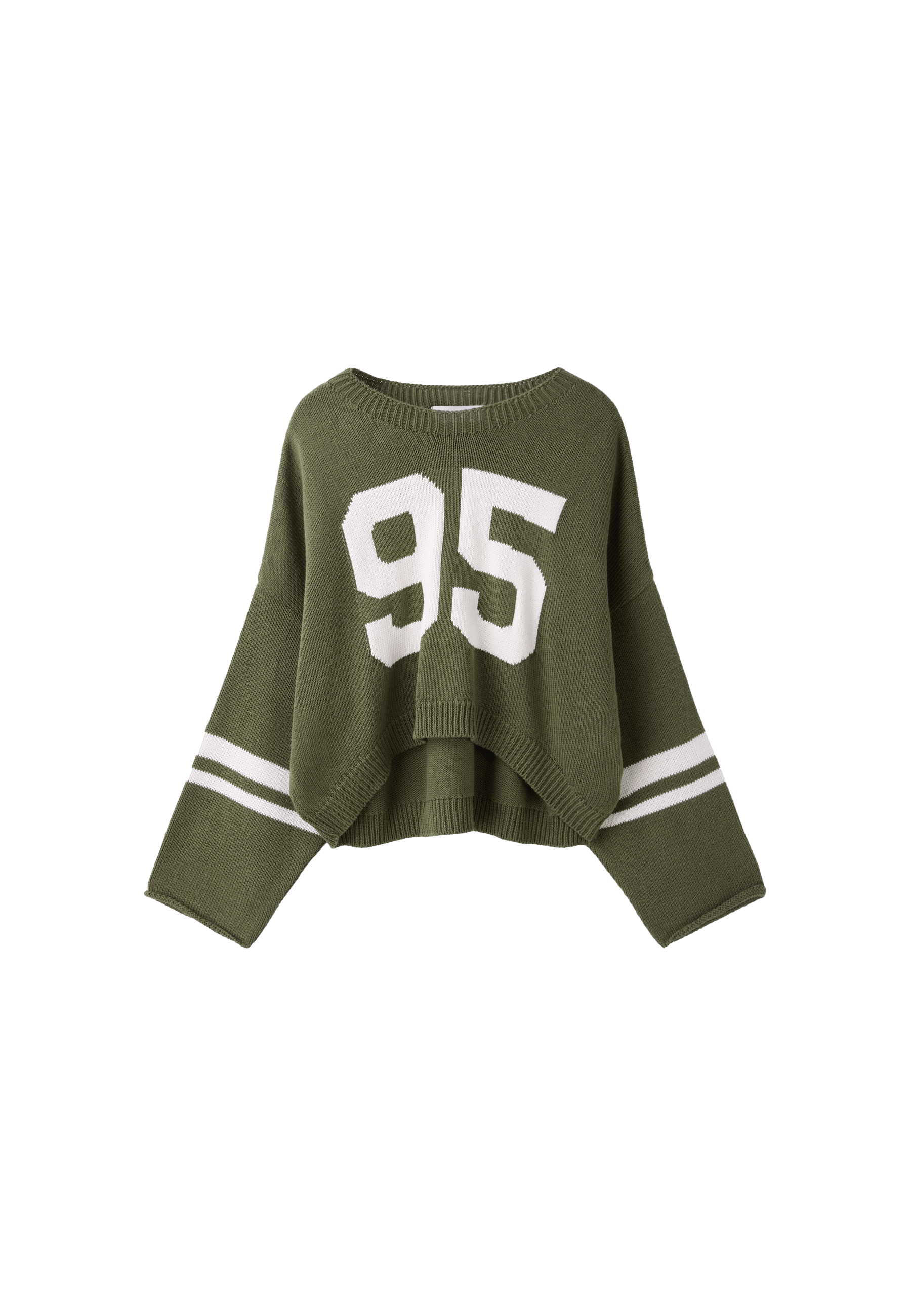 Number cropped knit jumper — Khaki