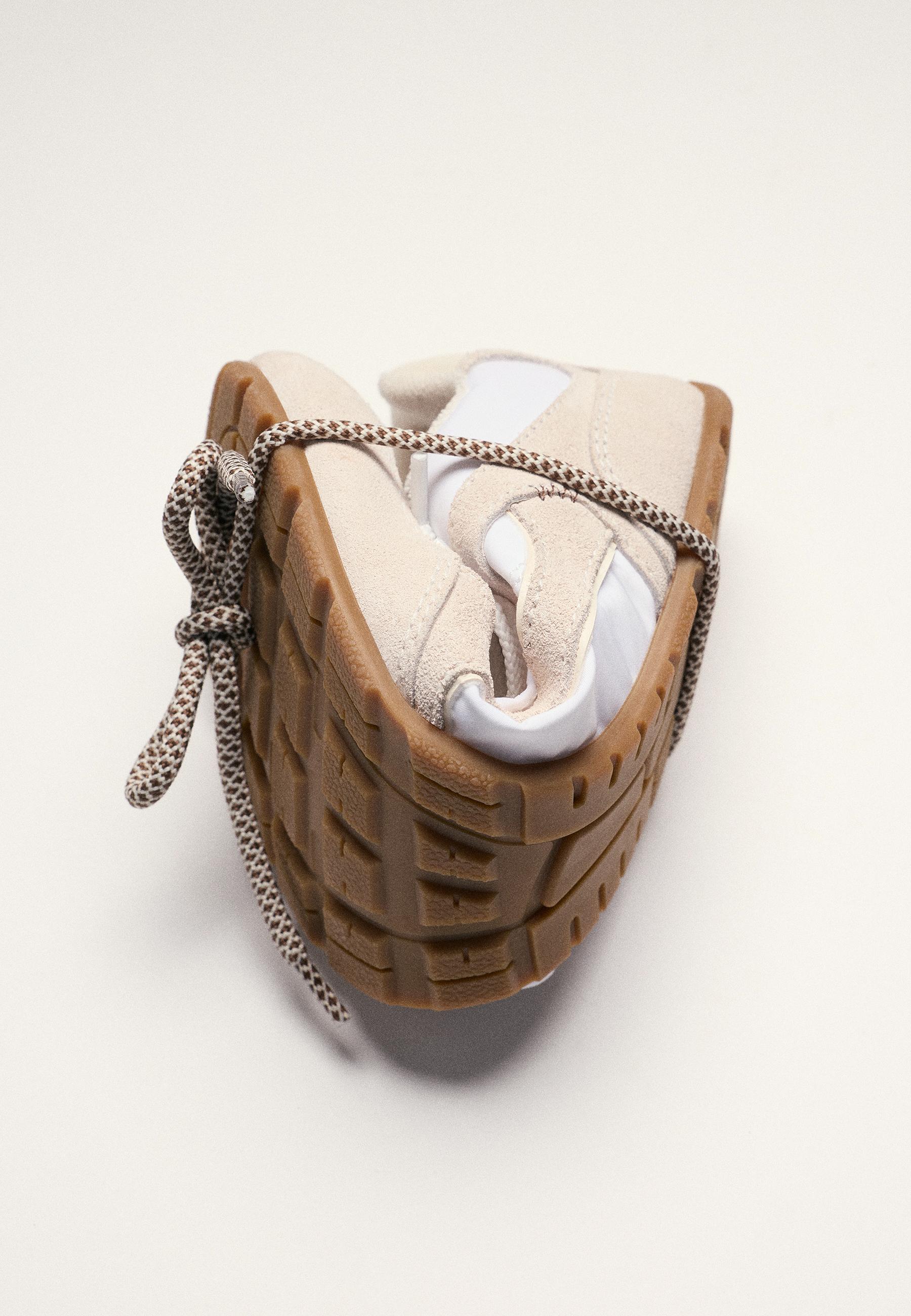S009 Leather-detail barefoot trainers — ECRU