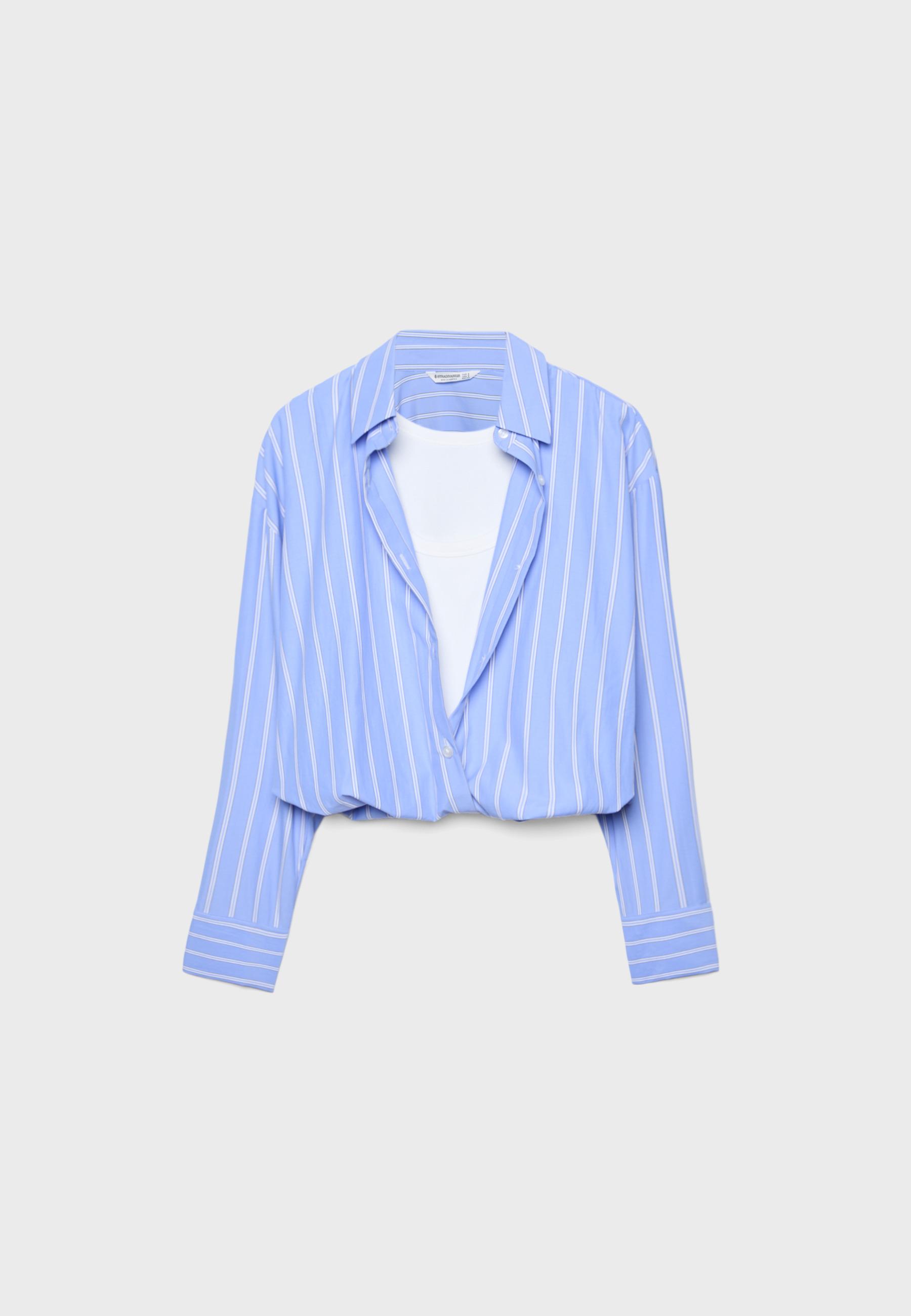 Balloon shirt in two materials — Sky blue