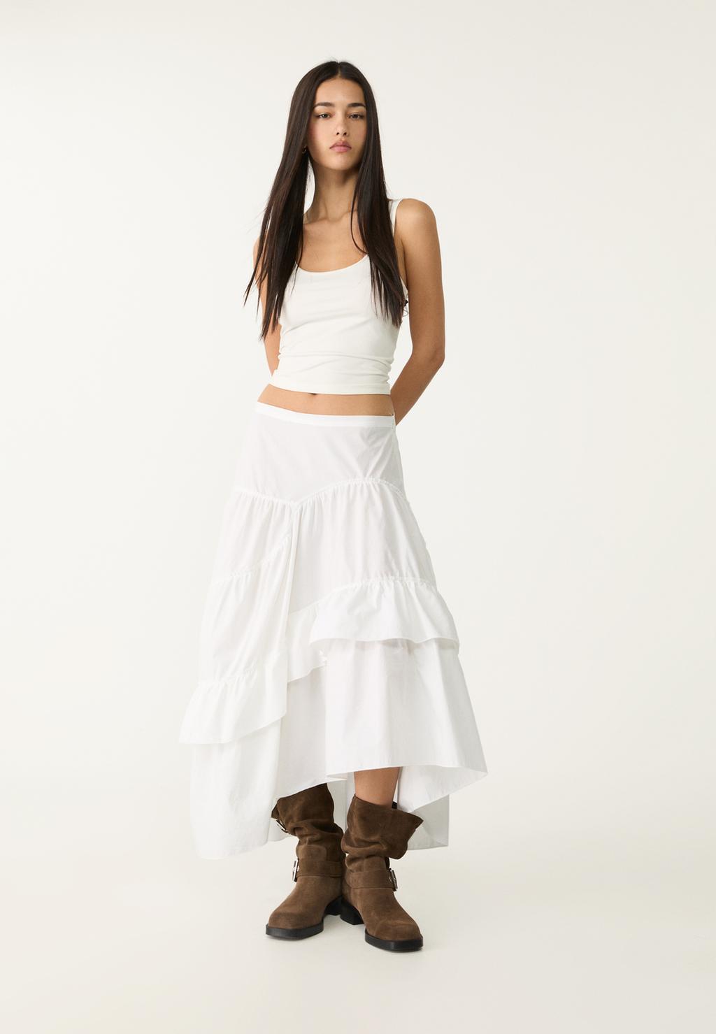 Flowing asymmetric midi skirt