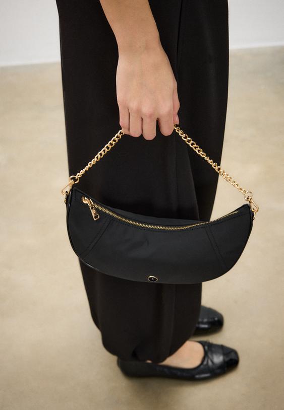 Stradivarius Nylon Moon Crossbody Bag Black Os