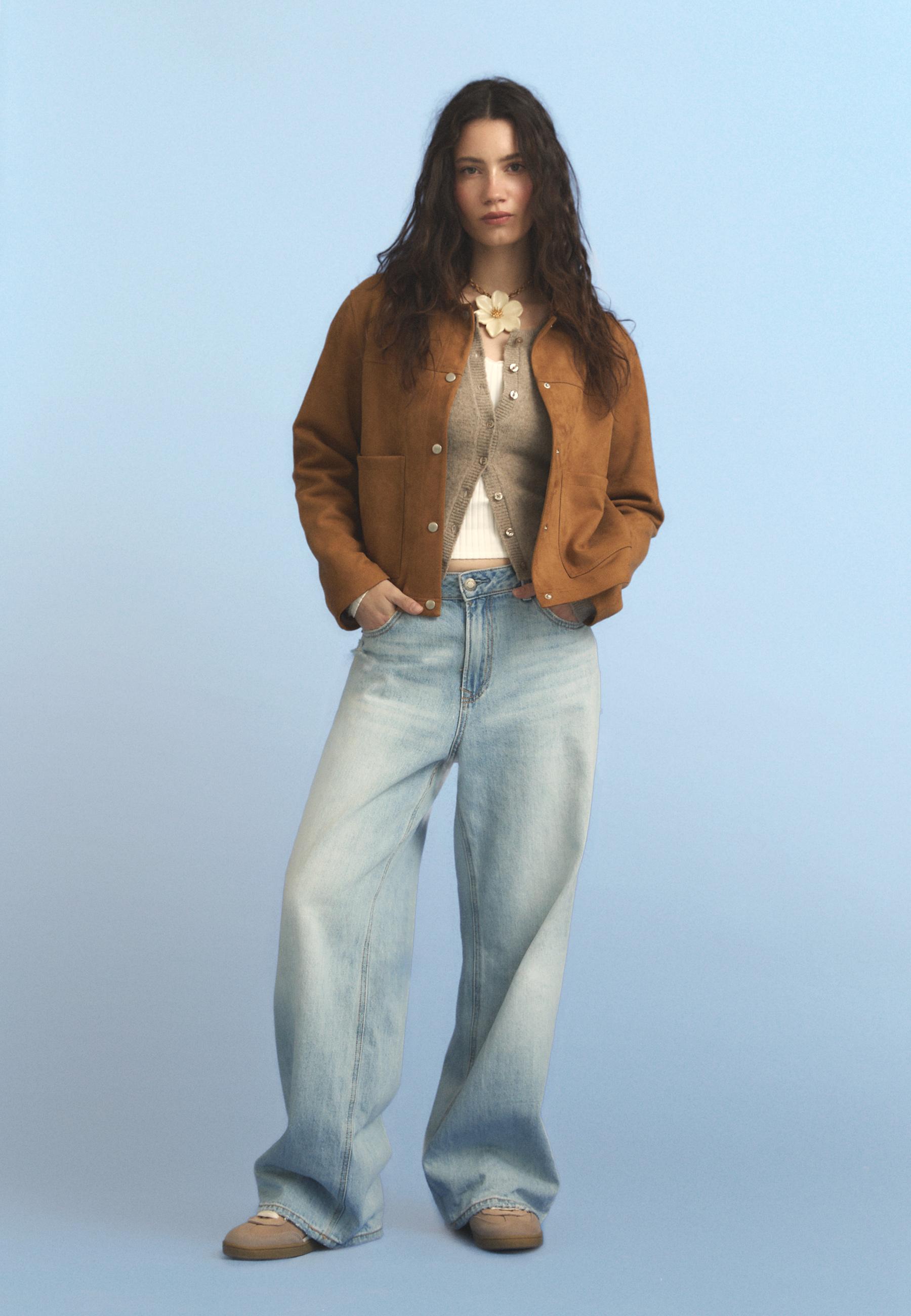 Faux suede jacket — Pale camel