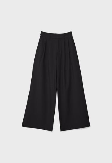 Wide-leg smart trousers with adjustable buttons — Black 7