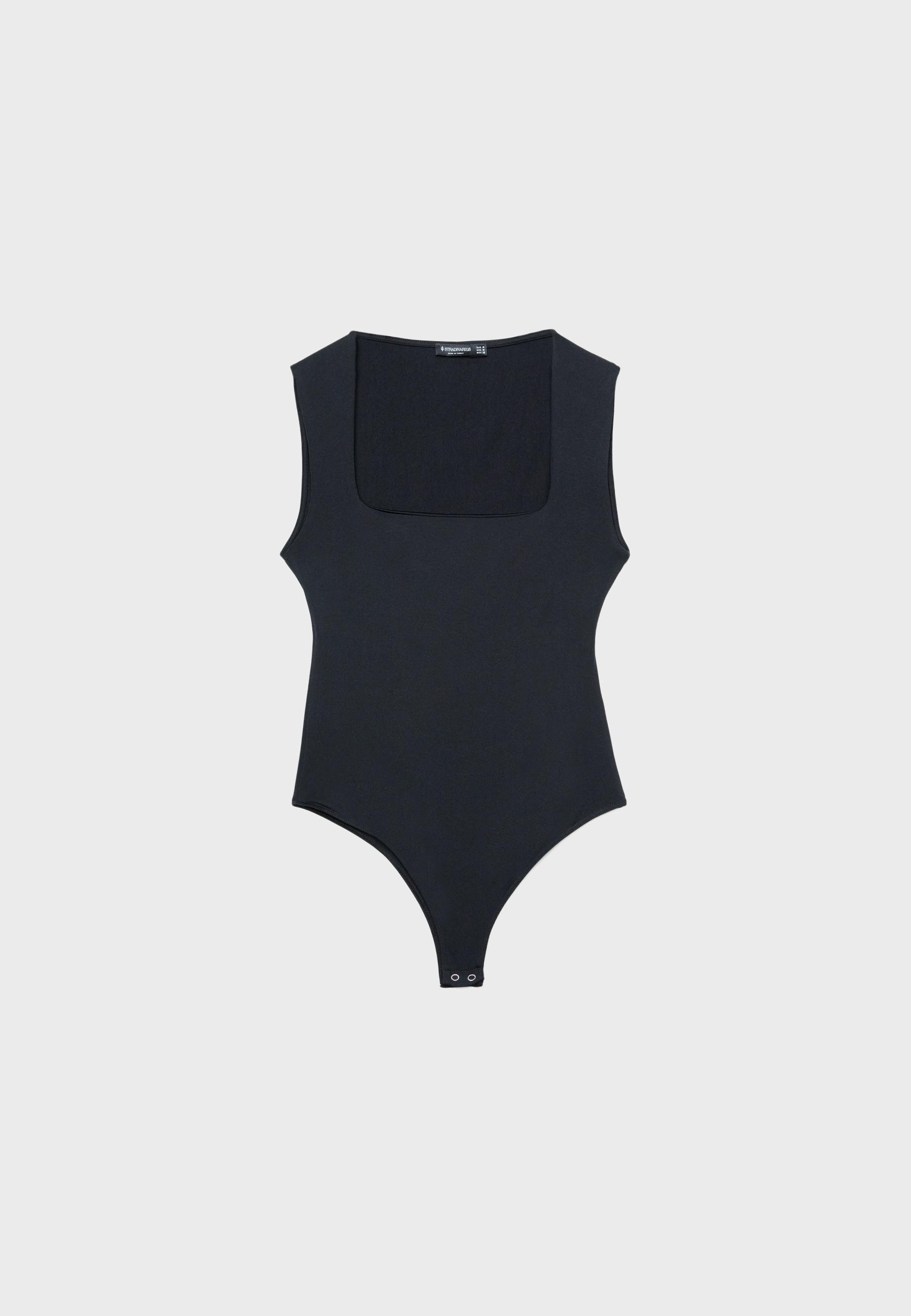 Polyamide square neckline bodysuit — Black