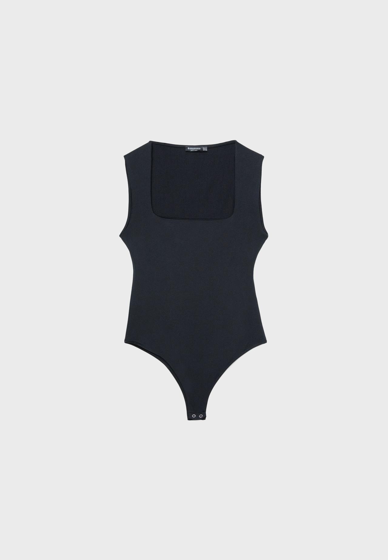 Polyamide square neckline bodysuit — Black