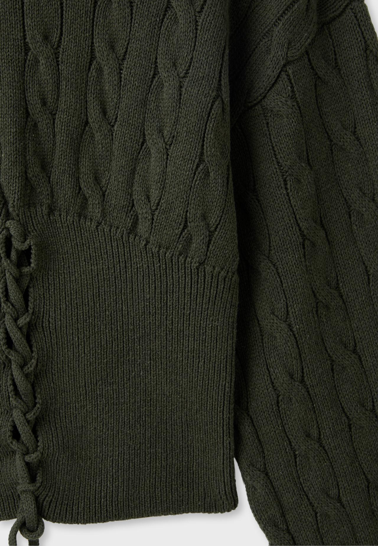 Cable-knit jumper with tie — Khaki