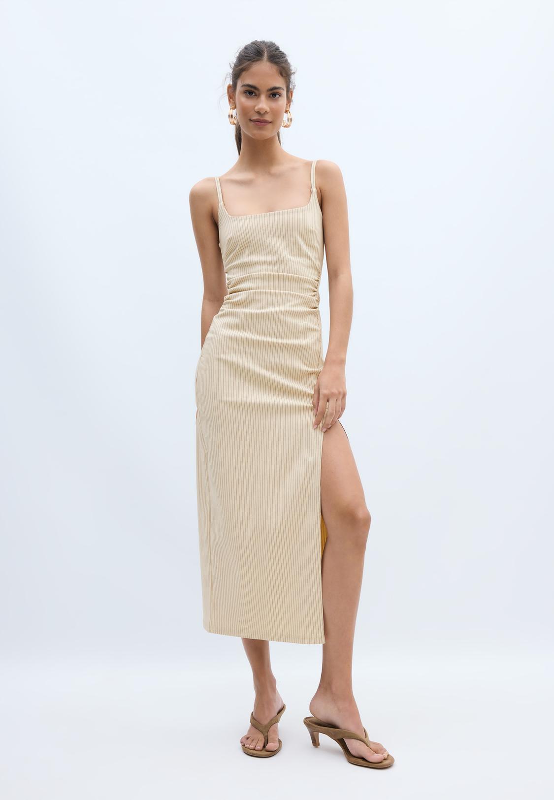 Abito Midi Saylor Stampa Floreale Beige/Rosso - Scollo A V, Maniche Corte - Taglia S
