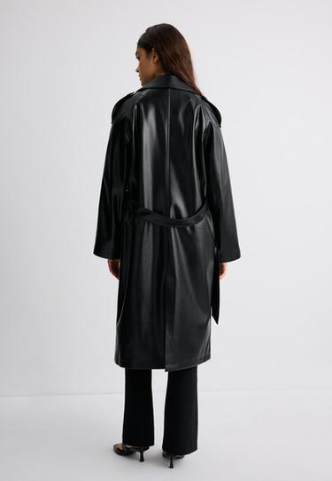 Long leather effect trench coat — Black 5