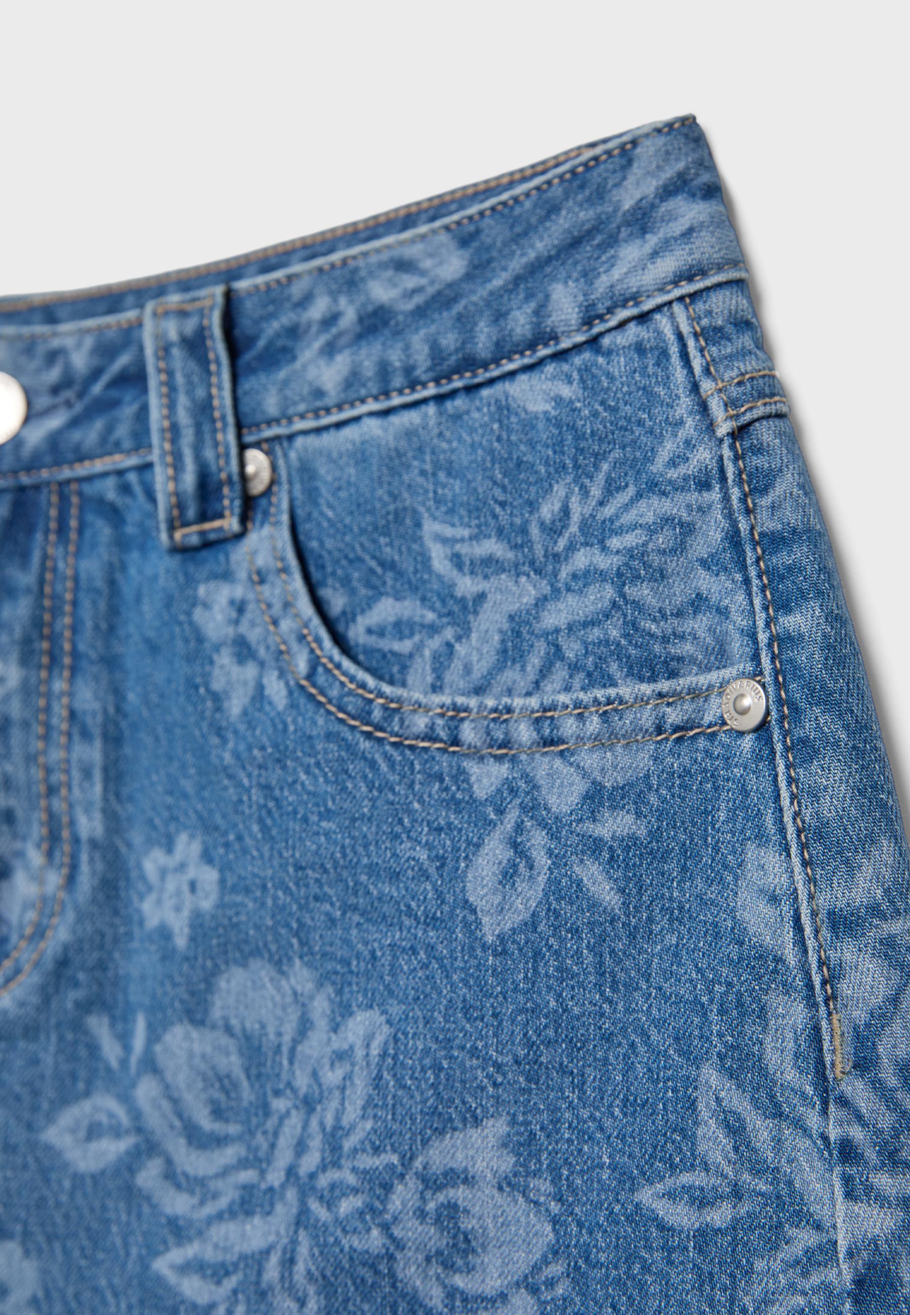 Floral laser print denim skort — MEDIUM BLUE DENIM