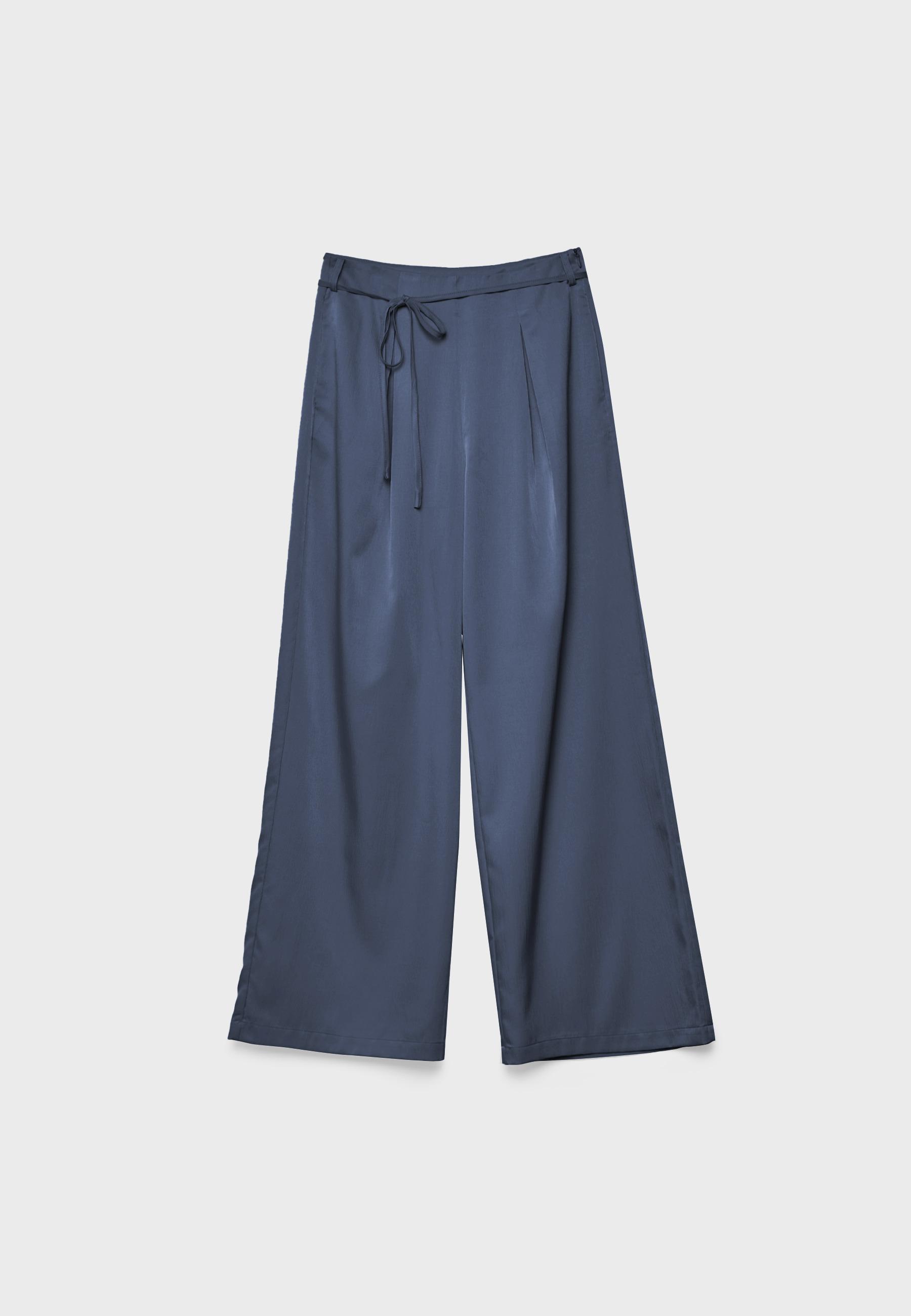 Flowing creased-effect trousers with tie — Navy blue