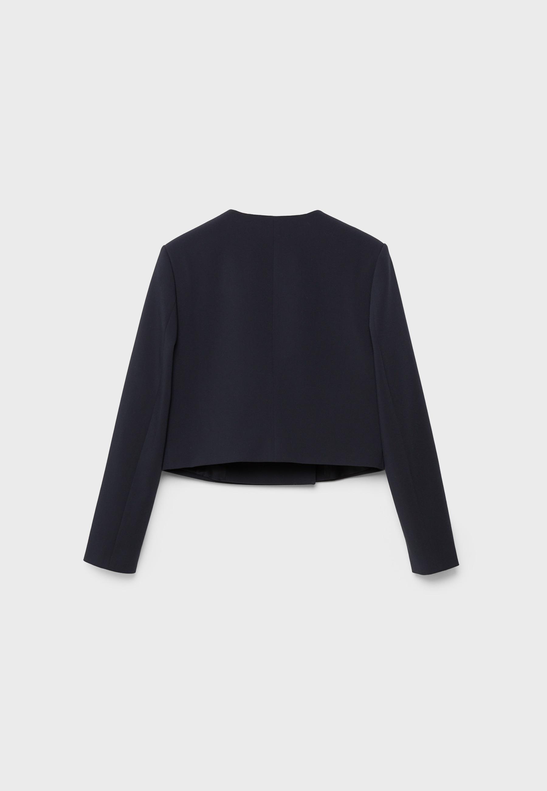 Cropped round neck blazer — Navy blue