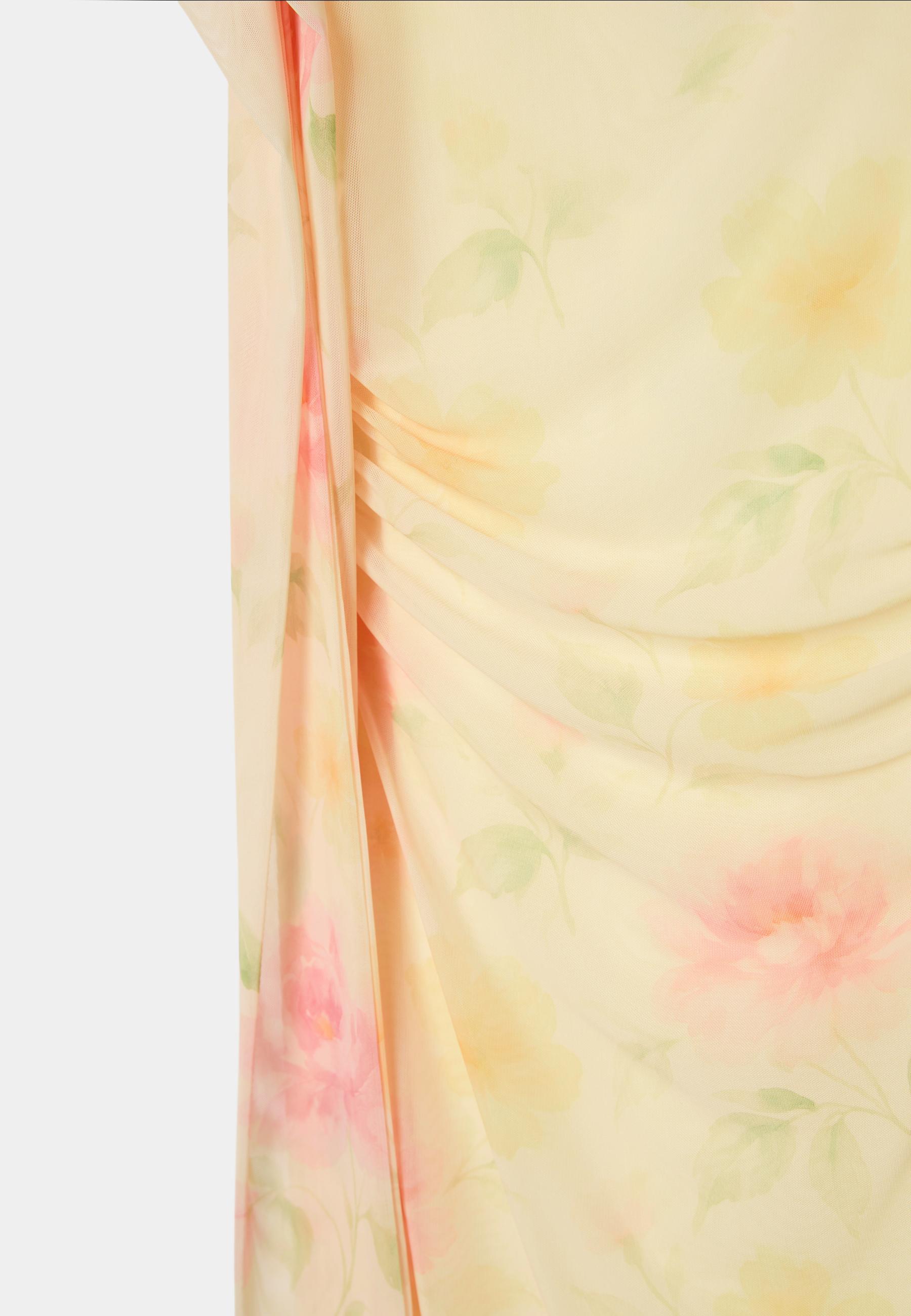 Printed tulle midi dress with scarf — Gold