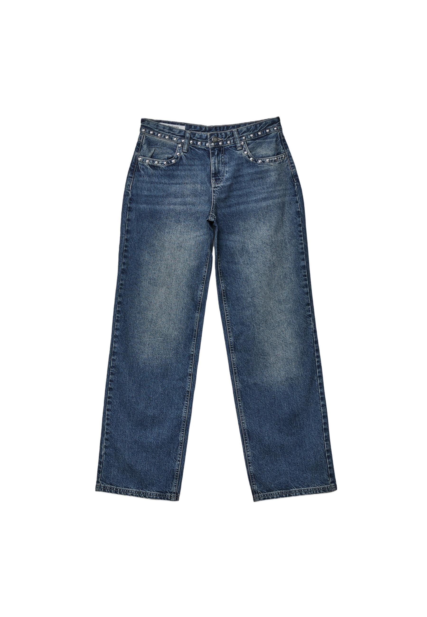 Studded Baggy Jeans — MEDIUM LIGHT BLUE DENIM