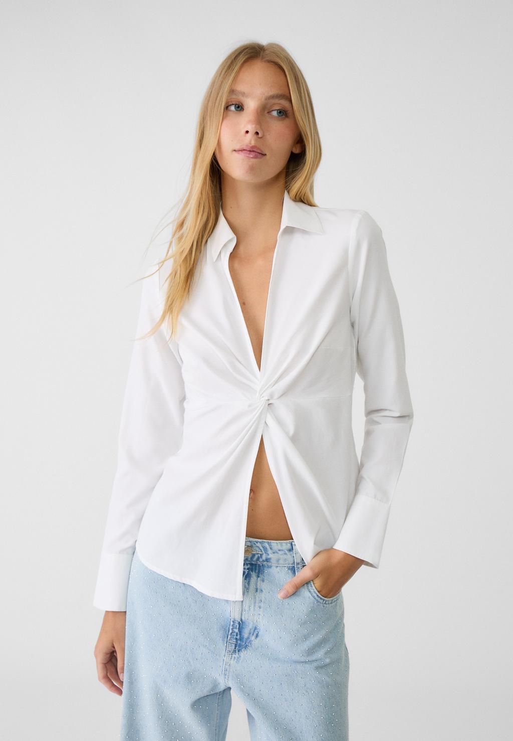 Poplin wrap shirt with knot