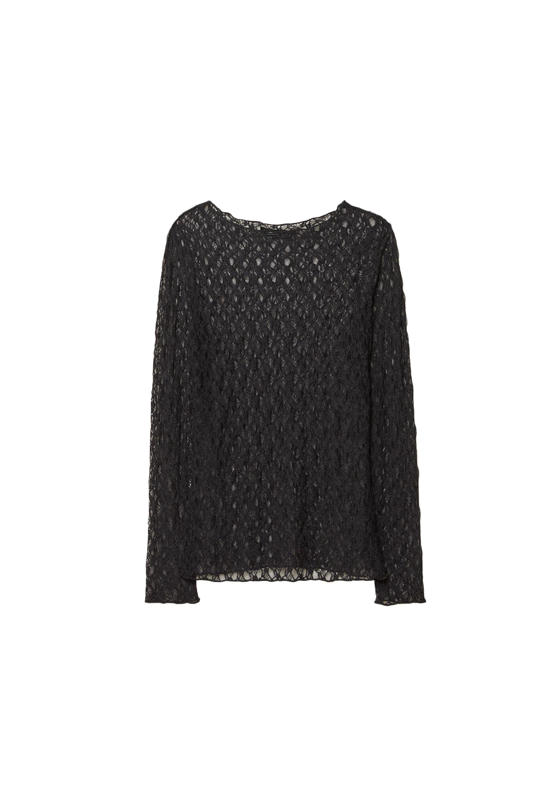 Long sleeve lace T-shirt — Black
