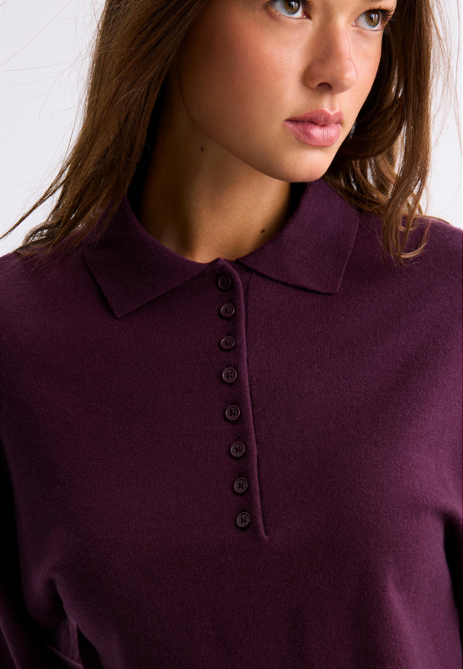 Polo collar knit sweater — Dark purple