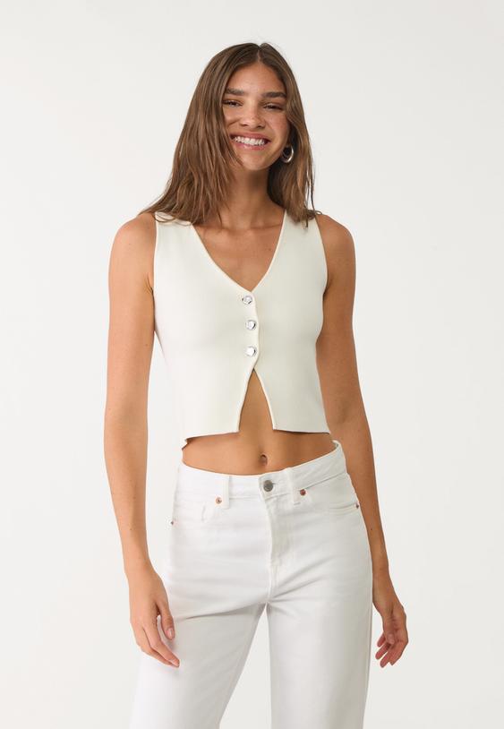 knit top with buttons