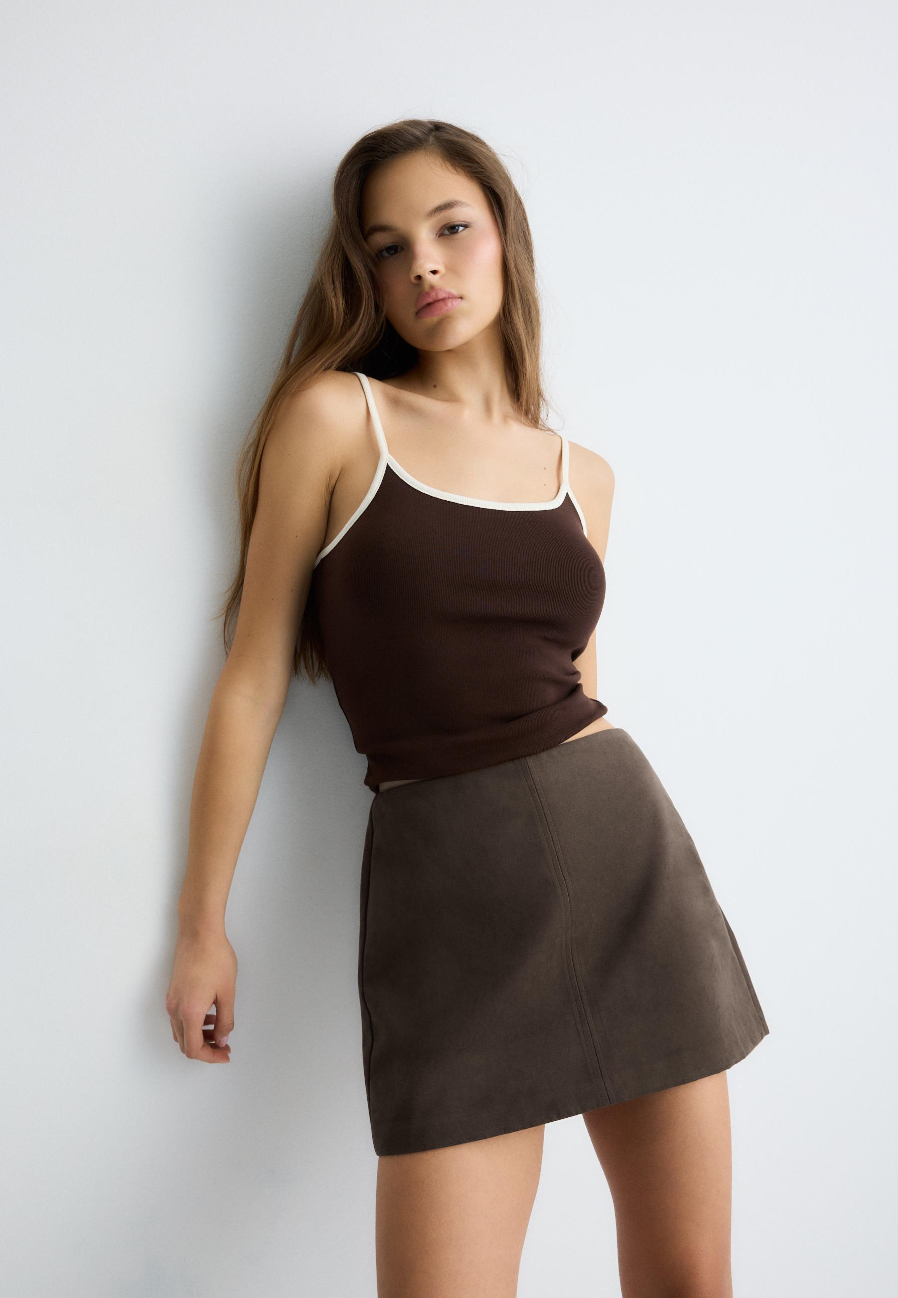 Faux suede mini skort — Brown