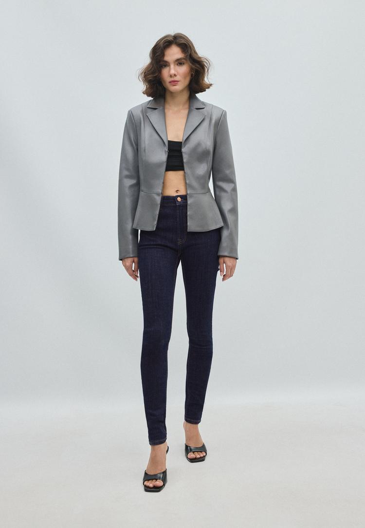 fitted leather effect peplum blazer