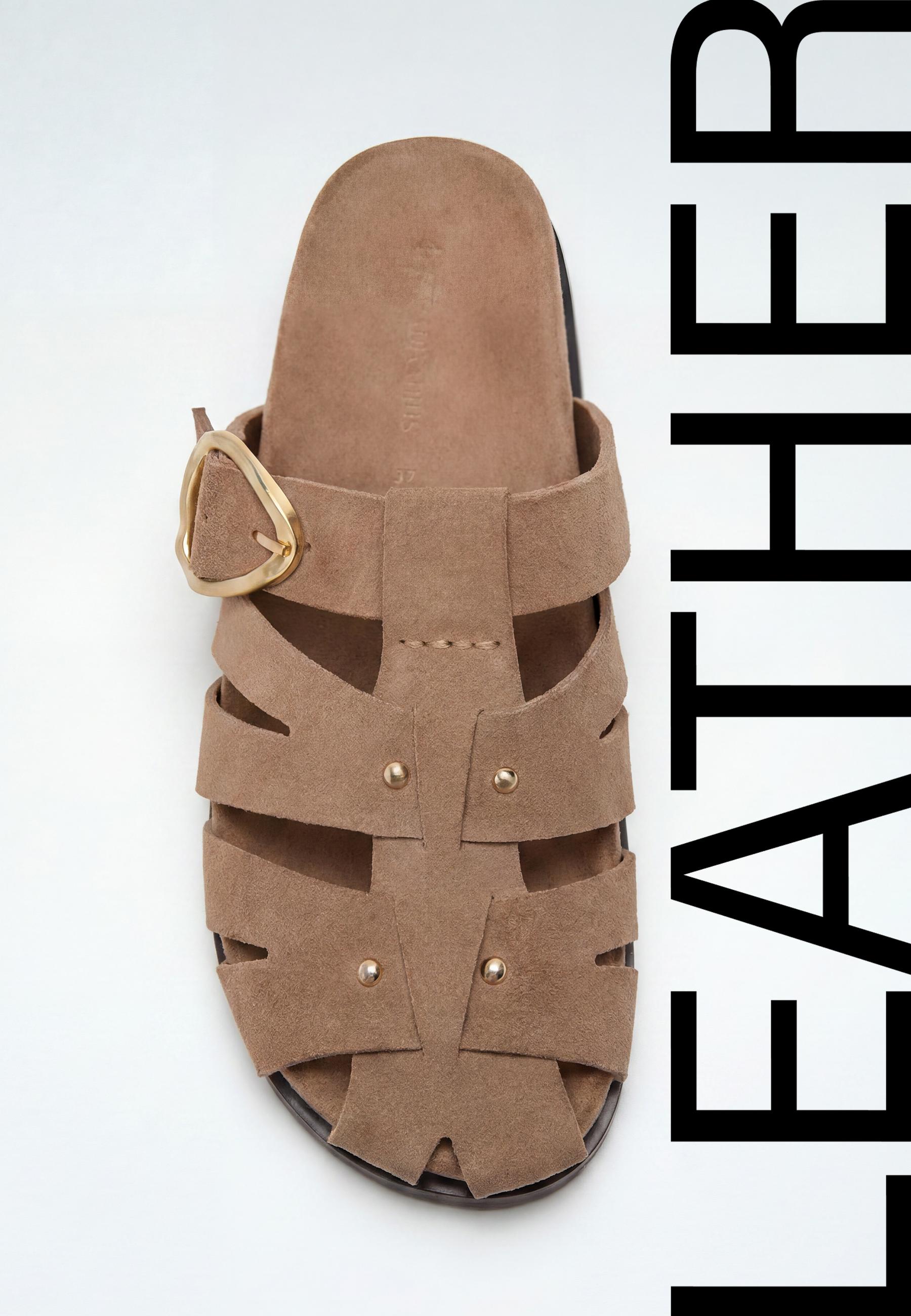 Leather slingback cage sandals — BROWN