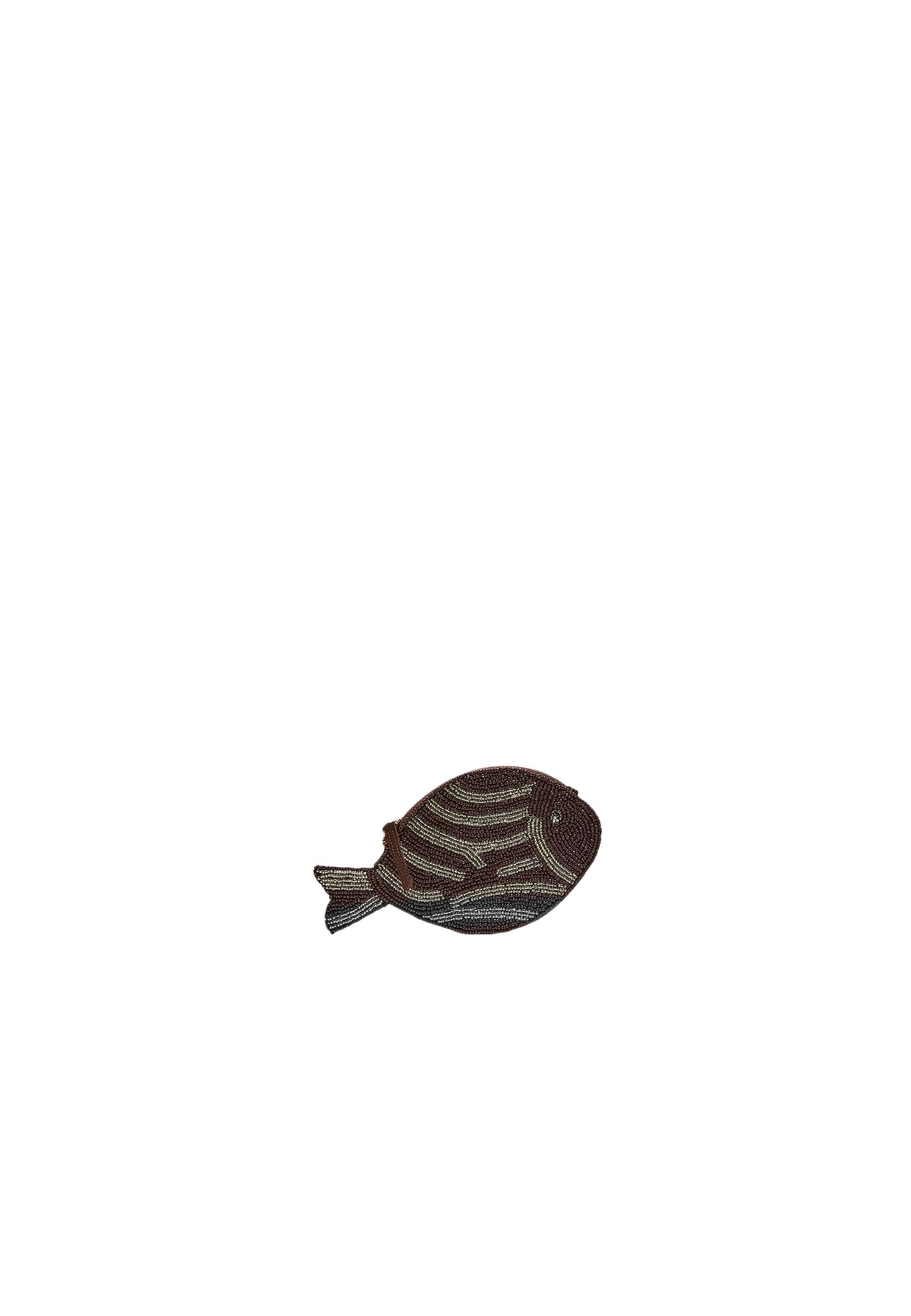 Beaded fish purse — Brown