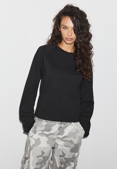 Long sleeve round neck T-shirt — Black 1