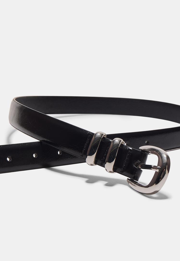 Stradivarius Βασική Ζώνη Με Όψη Δέρματος Και Γυαλάδα Μαύρο 90 φωτογραφία