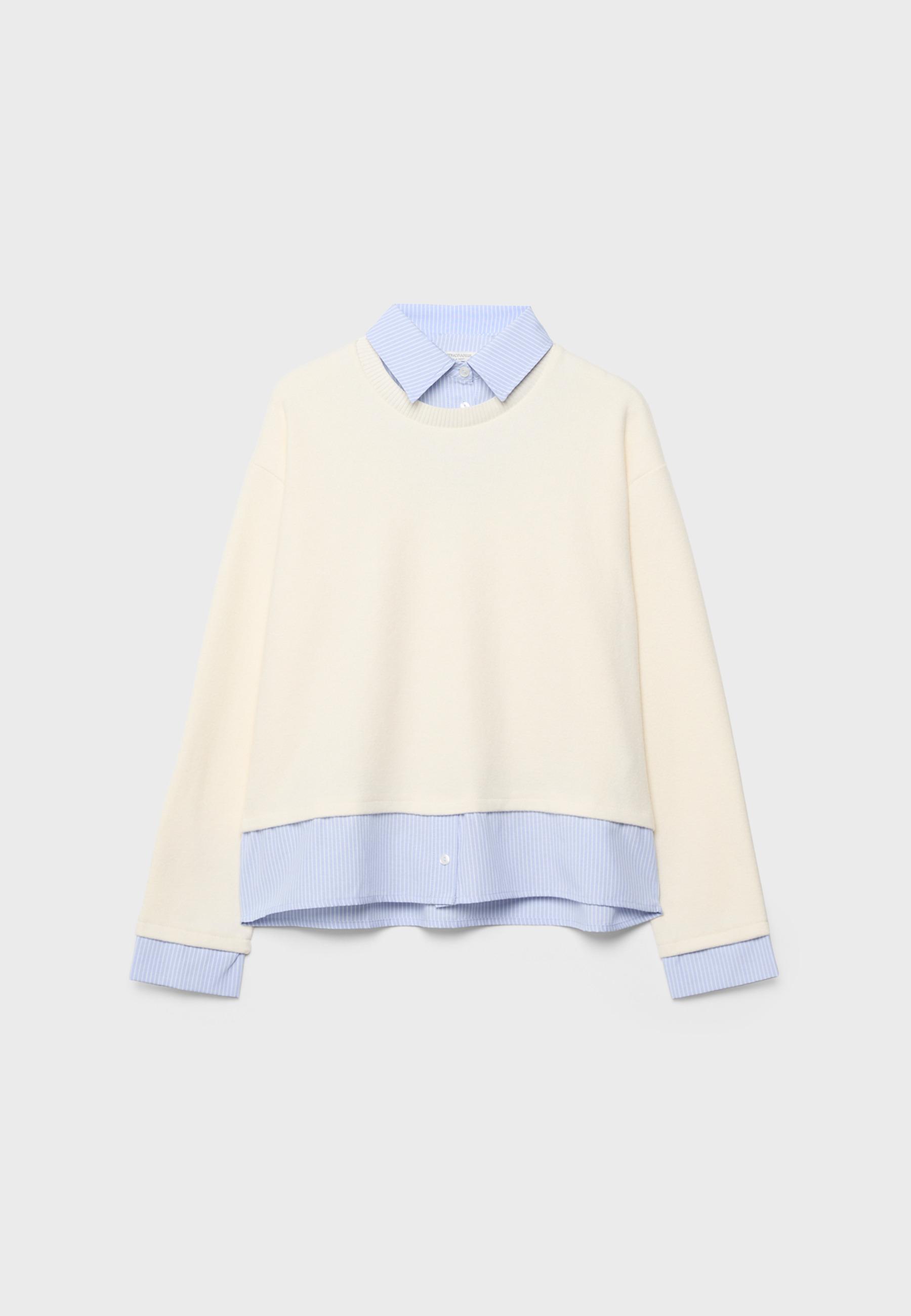 Bi-material knit T-shirt — Ecru