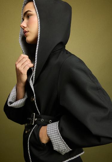 Short reversible check trench coat — Black 6