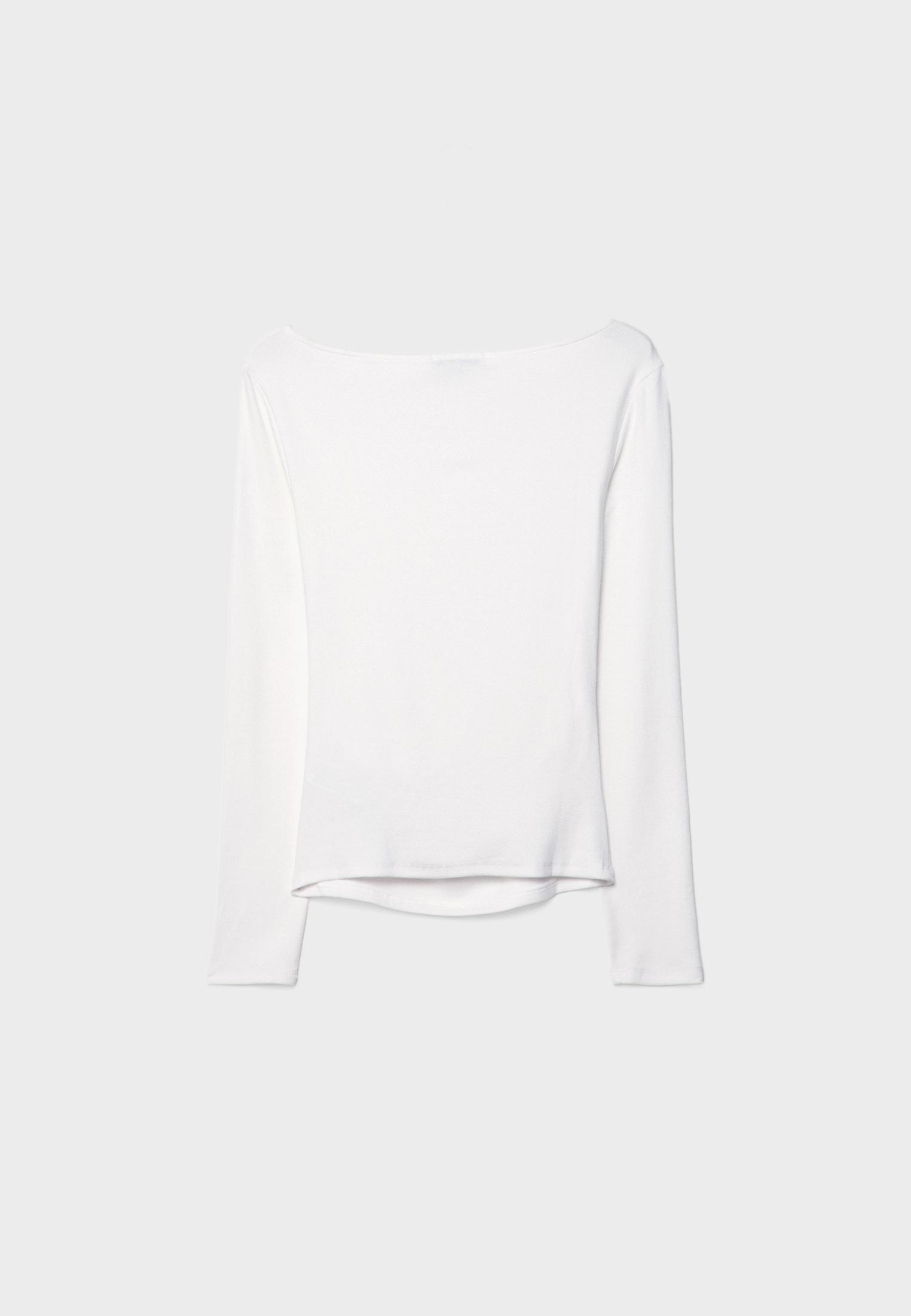Long sleeve T-shirt with gathering — Ecru