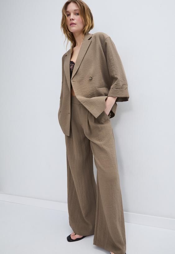 Stradivarius Blazer Fluide Double Boutonnage Marron L