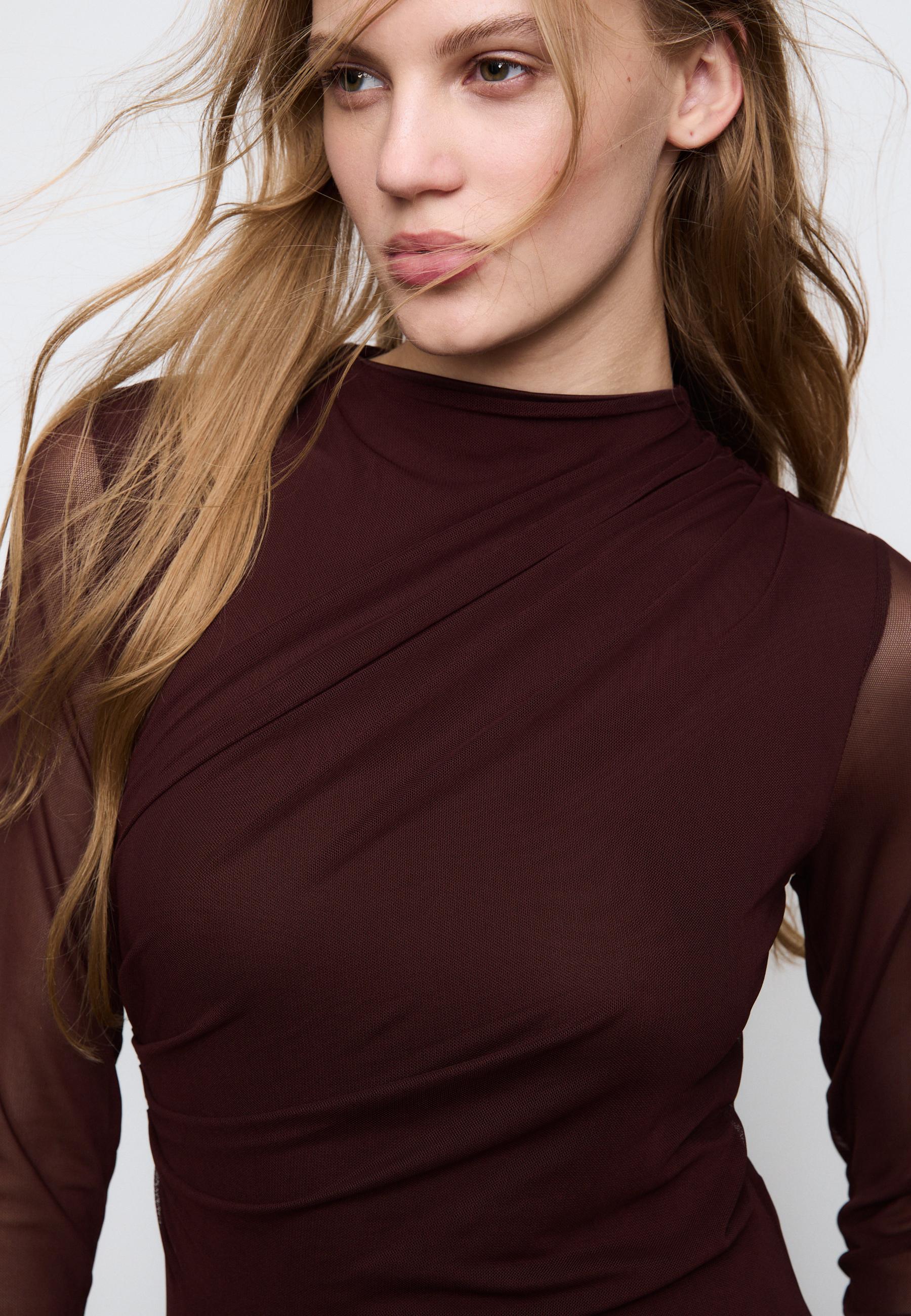 Ruched tulle bodysuit — Brown