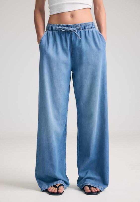 bagcıklı dokumlu denim pantolon