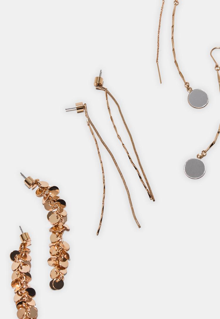 Stradivarius Σετ 3 Ζεύγη Μακριά Σκουλαρίκια Χρυσαφί Os φωτογραφία