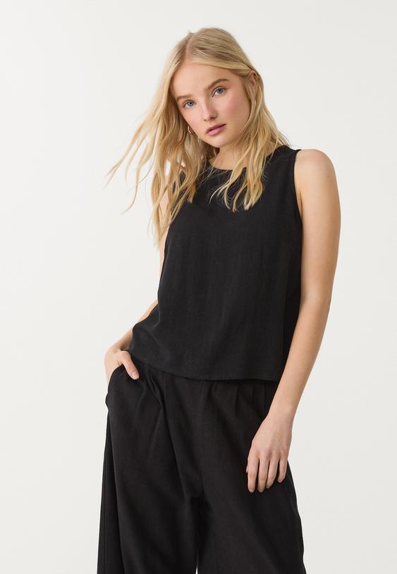 flowing linen blend racerback top