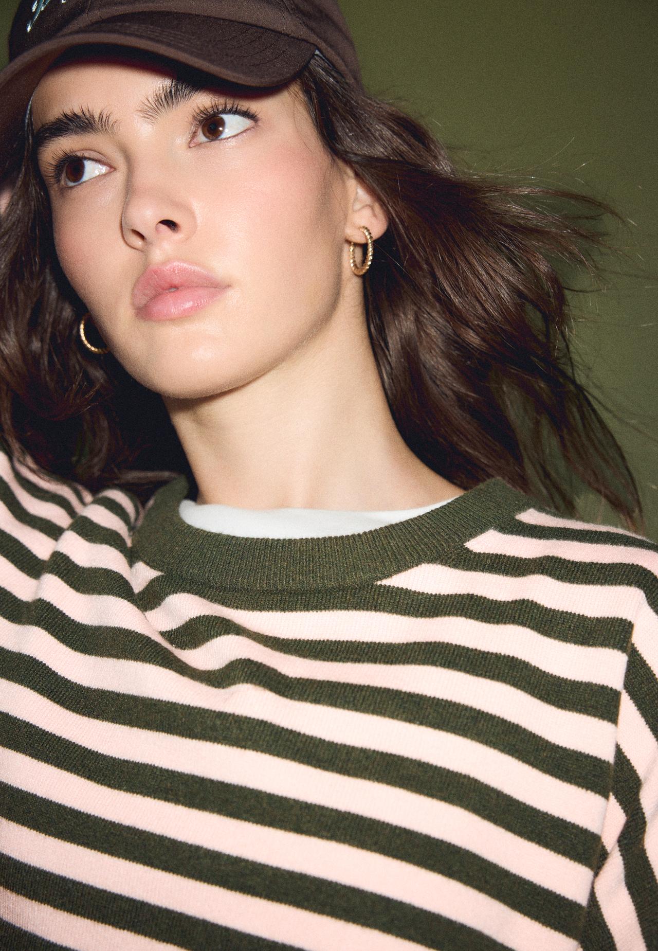 Cropped wide sleeve knit jumper — Khaki